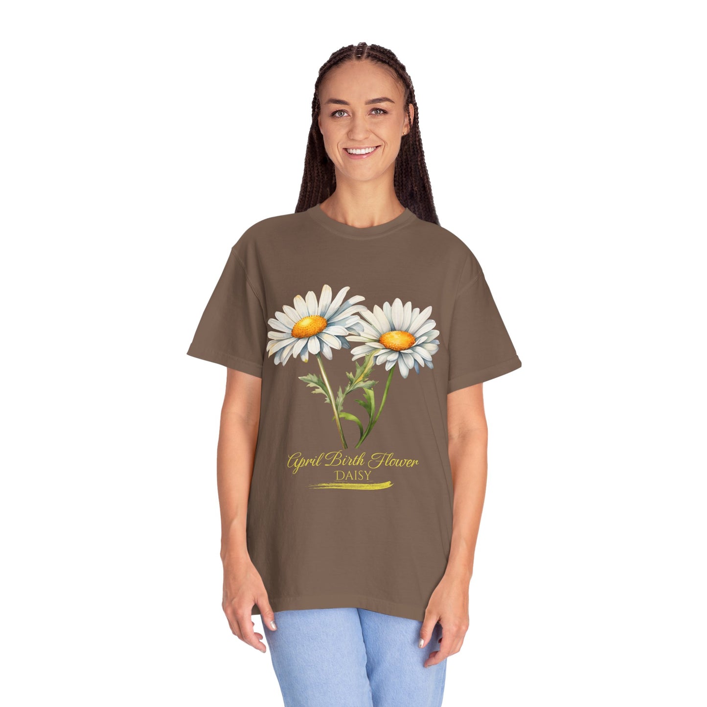 April Birth Flower "Daisy" (For Print on Dark Fabric) - Unisex Garment-Dyed T-shirt
