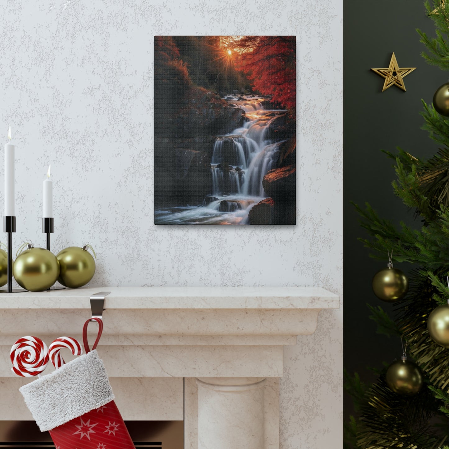 Sunrise Over the Waterfall: Canvas Gallery Wraps