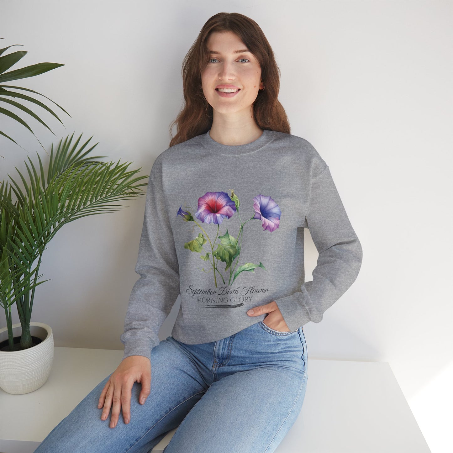 September Birth Flower (Morning Glory) - Unisex Heavy Blend™ Crewneck Sweatshirt