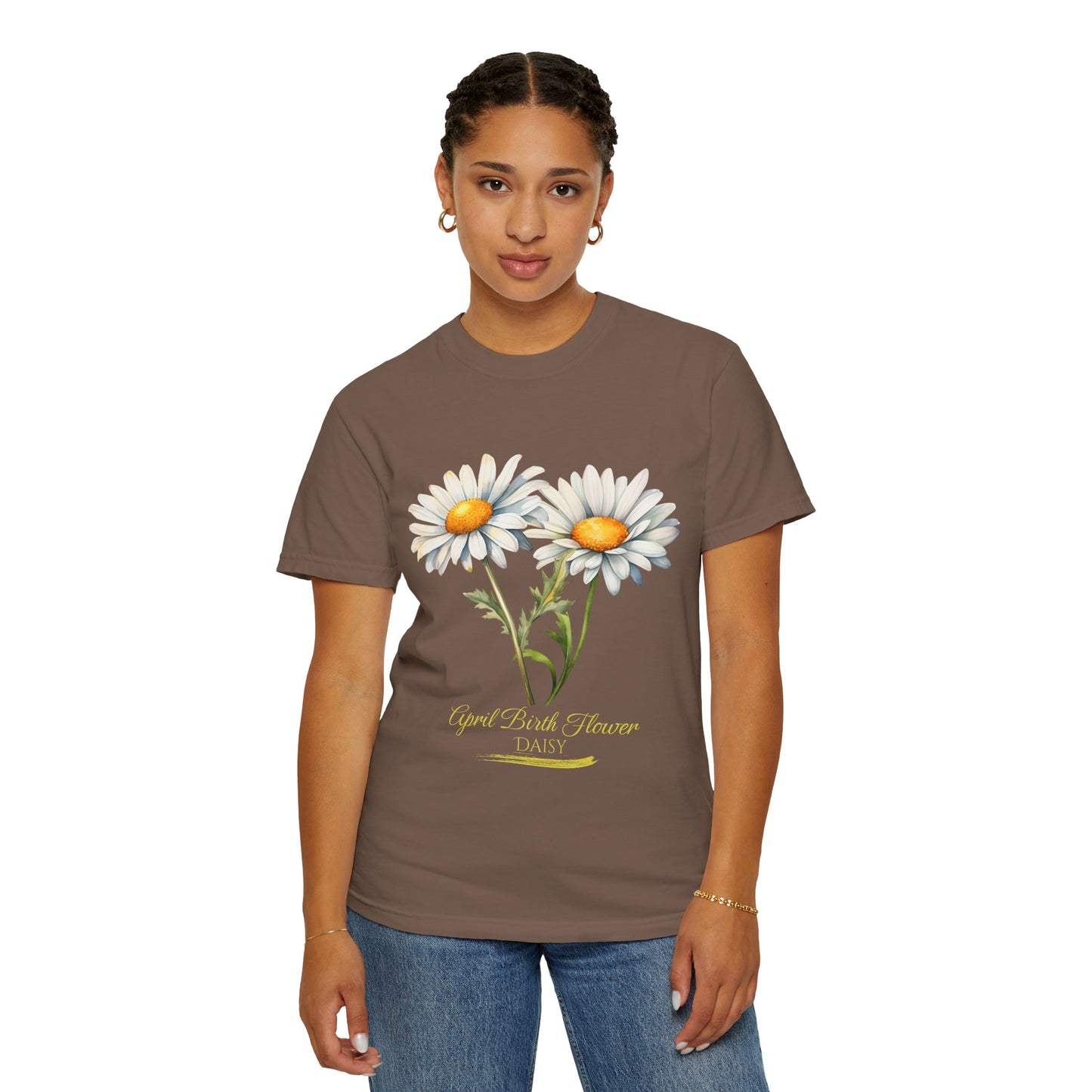 April Birth Flower "Daisy" (For Print on Dark Fabric) - Unisex Garment-Dyed T-shirt
