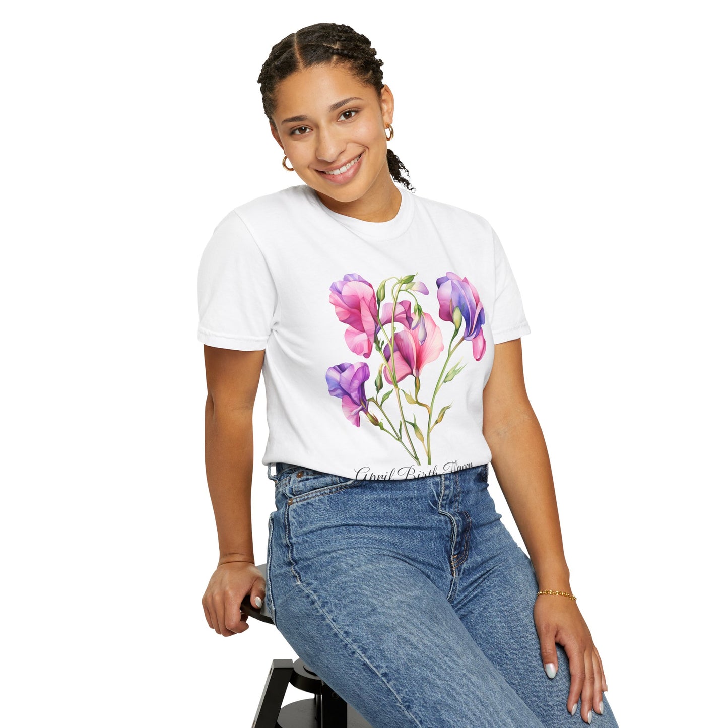 April Birth Flower "Sweet Pea" - Unisex Garment-Dyed T-shirt