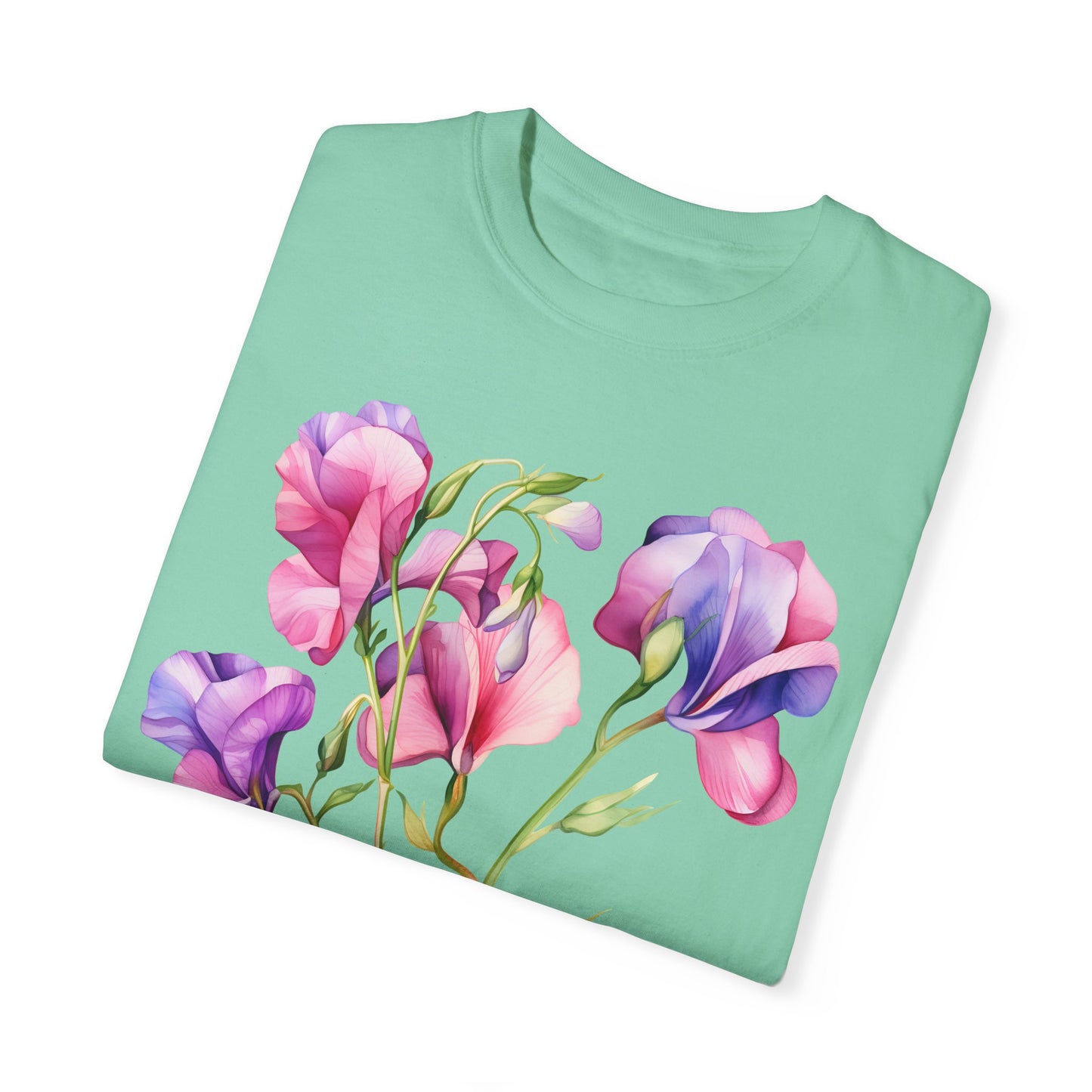 April Birth Flower "Sweet Pea" - Unisex Garment-Dyed T-shirt