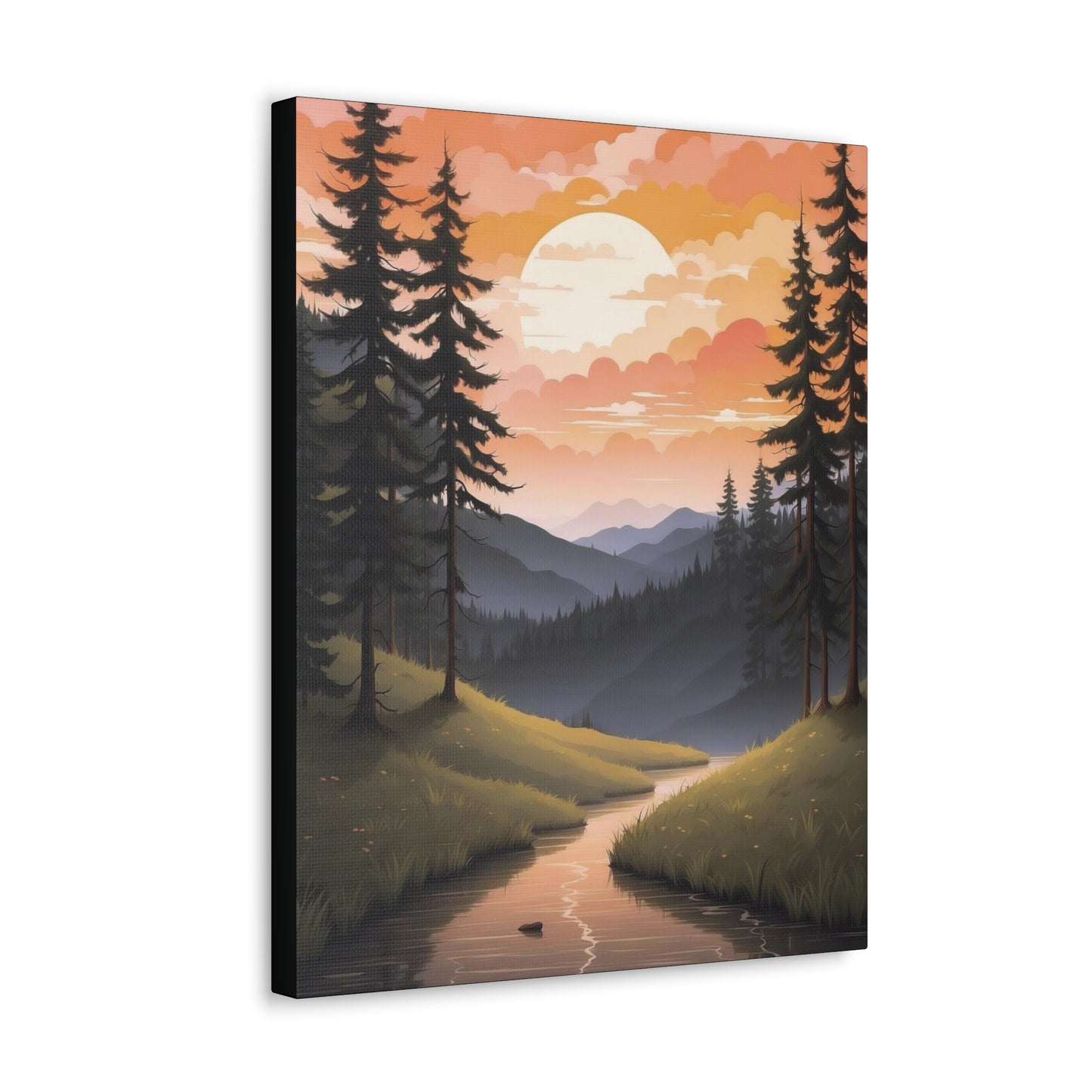 Moon Rising Over the Mountain Creek: Canvas Gallery Wraps