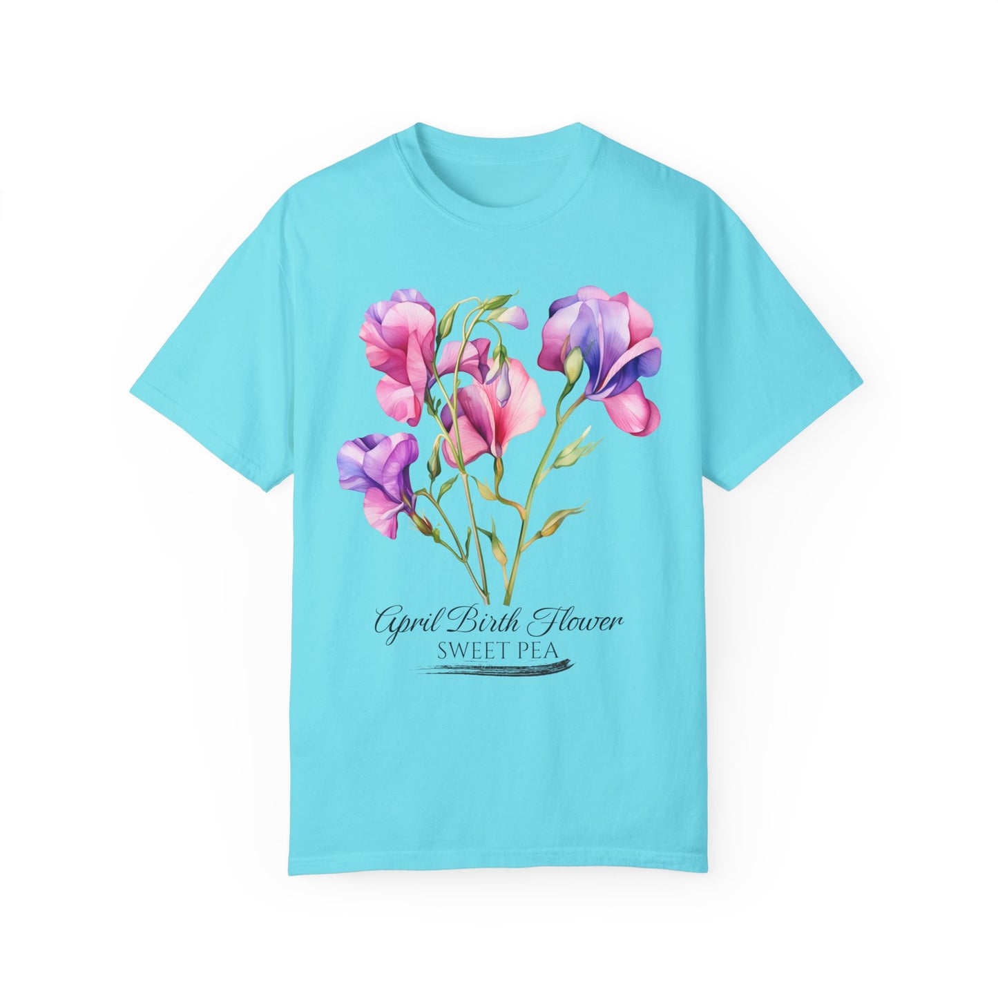 April Birth Flower "Sweet Pea" - Unisex Garment-Dyed T-shirt