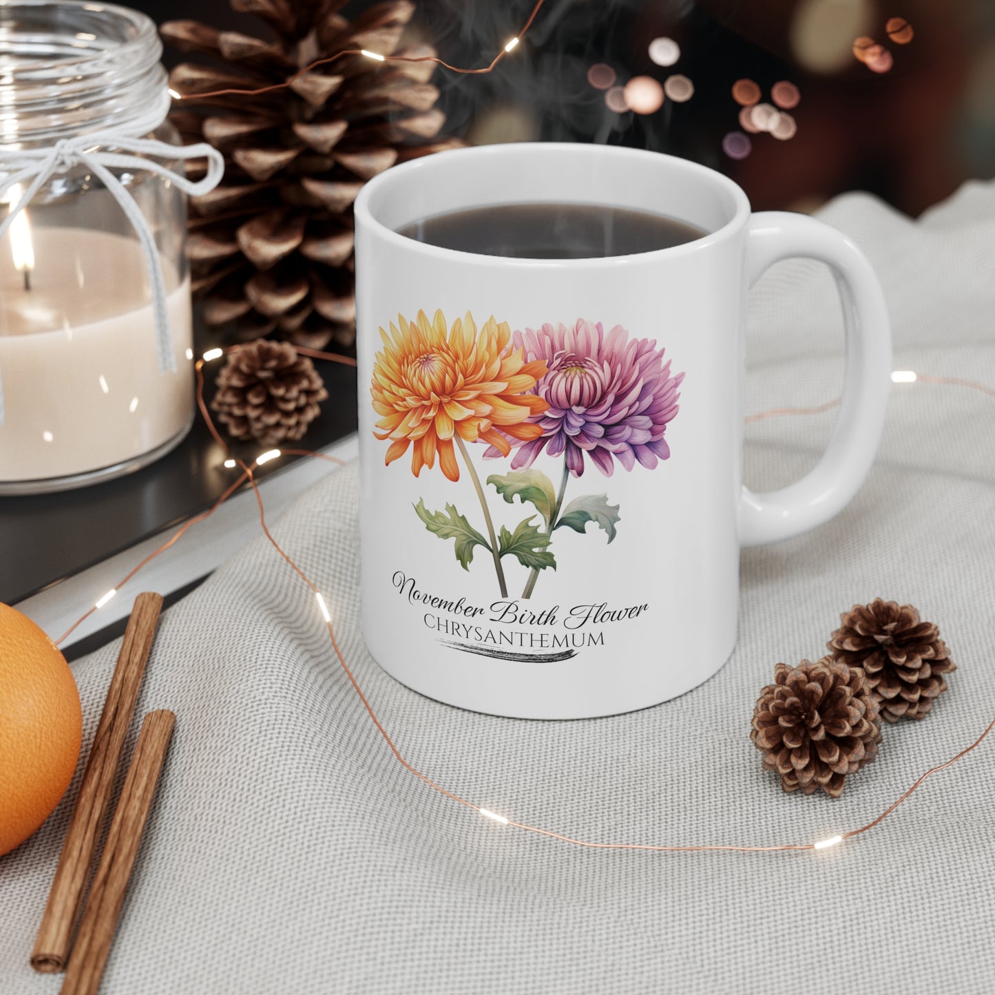 November Birth Flower (Chrysanthemum): Ceramic Mug 11oz