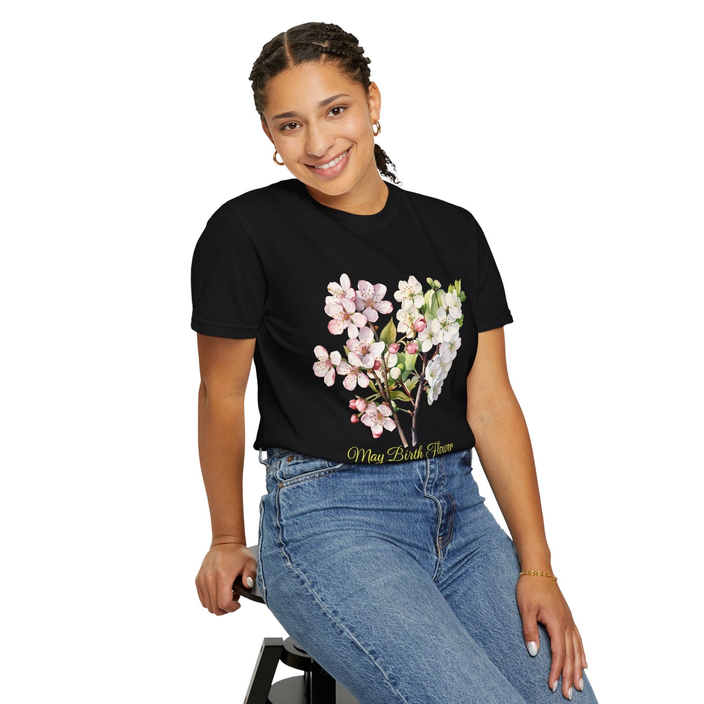 May Birth Flower "Hawthorn" (For Dark Fabric) - Unisex Garment-Dyed T-shirt