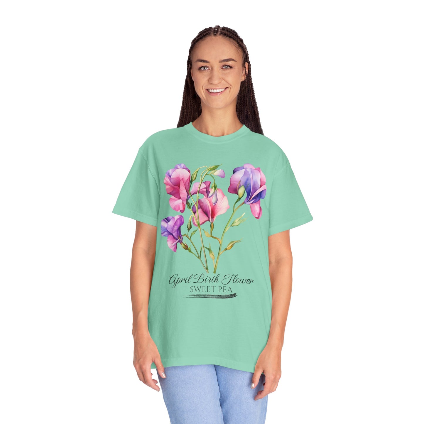 April Birth Flower "Sweet Pea" - Unisex Garment-Dyed T-shirt