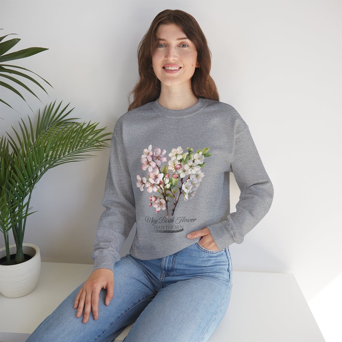 May Birth Flower (Hawthorn) - Unisex Heavy Blend™ Crewneck Sweatshirt
