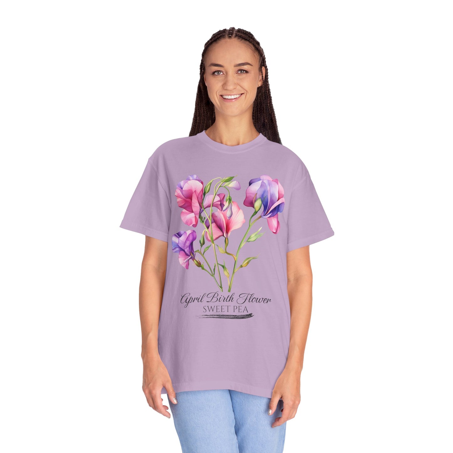 April Birth Flower "Sweet Pea" - Unisex Garment-Dyed T-shirt