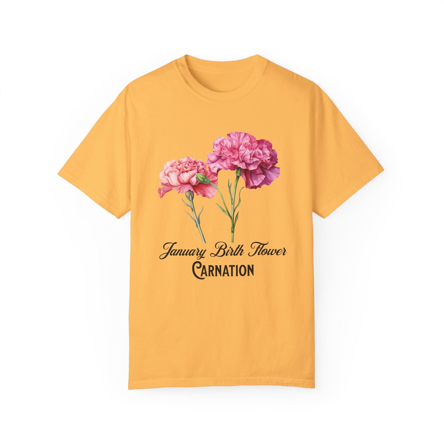 January Birth Flower "Carnation" - Unisex Garment-Dyed T-shirt