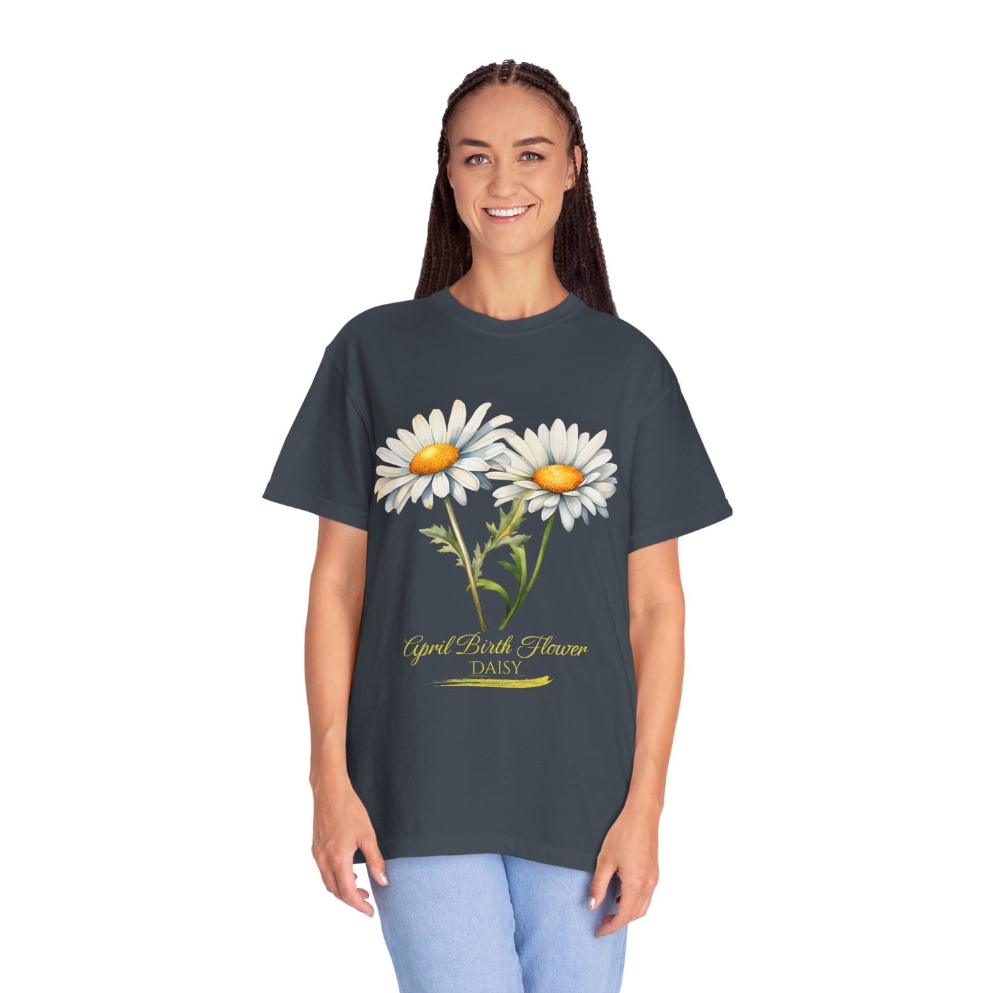 April Birth Flower "Daisy" (For Print on Dark Fabric) - Unisex Garment-Dyed T-shirt