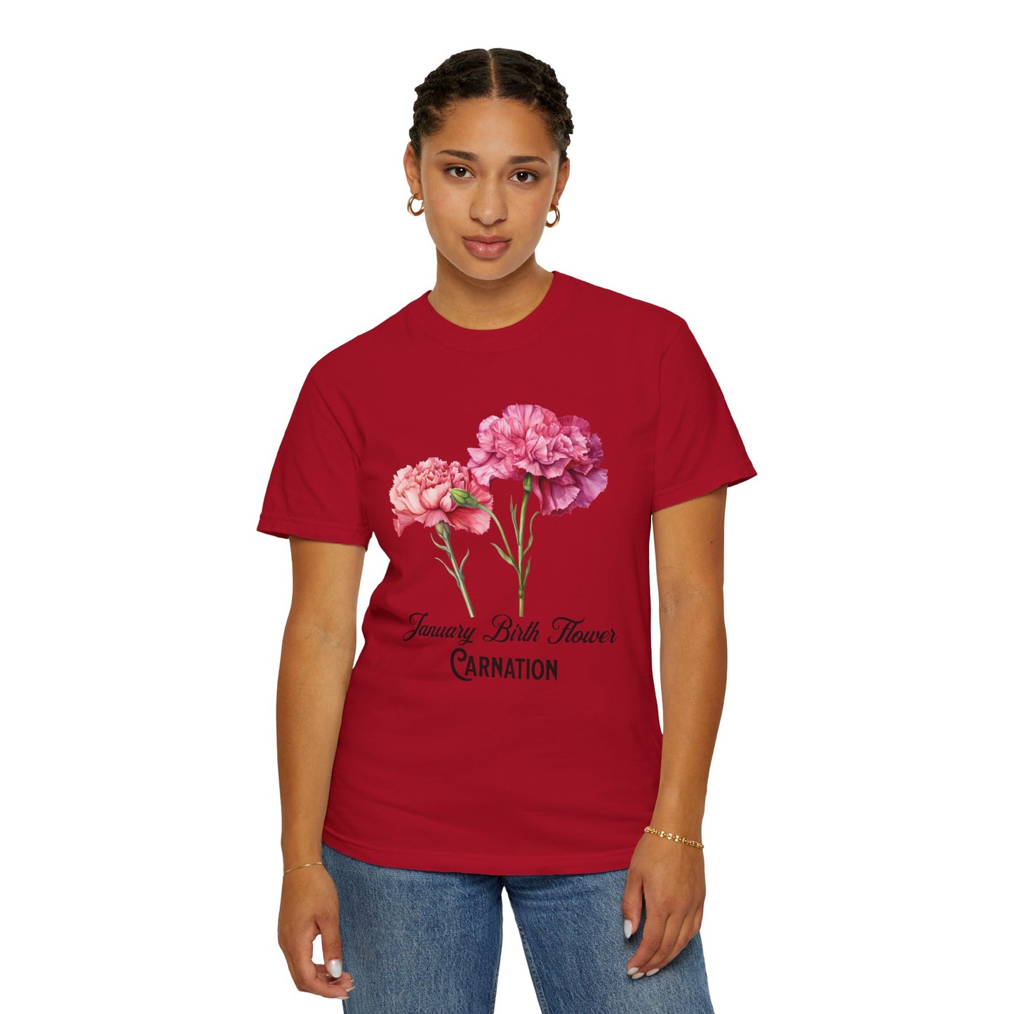 January Birth Flower "Carnation" - Unisex Garment-Dyed T-shirt