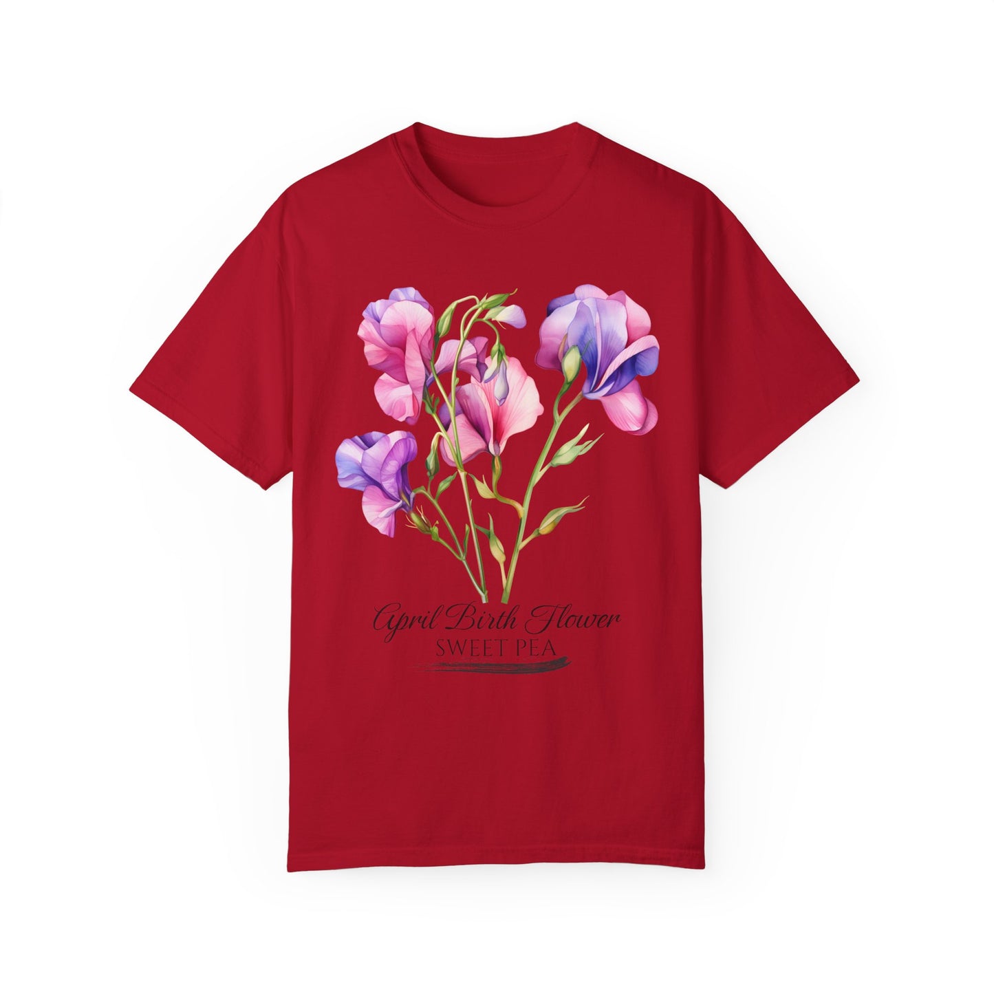 April Birth Flower "Sweet Pea" - Unisex Garment-Dyed T-shirt