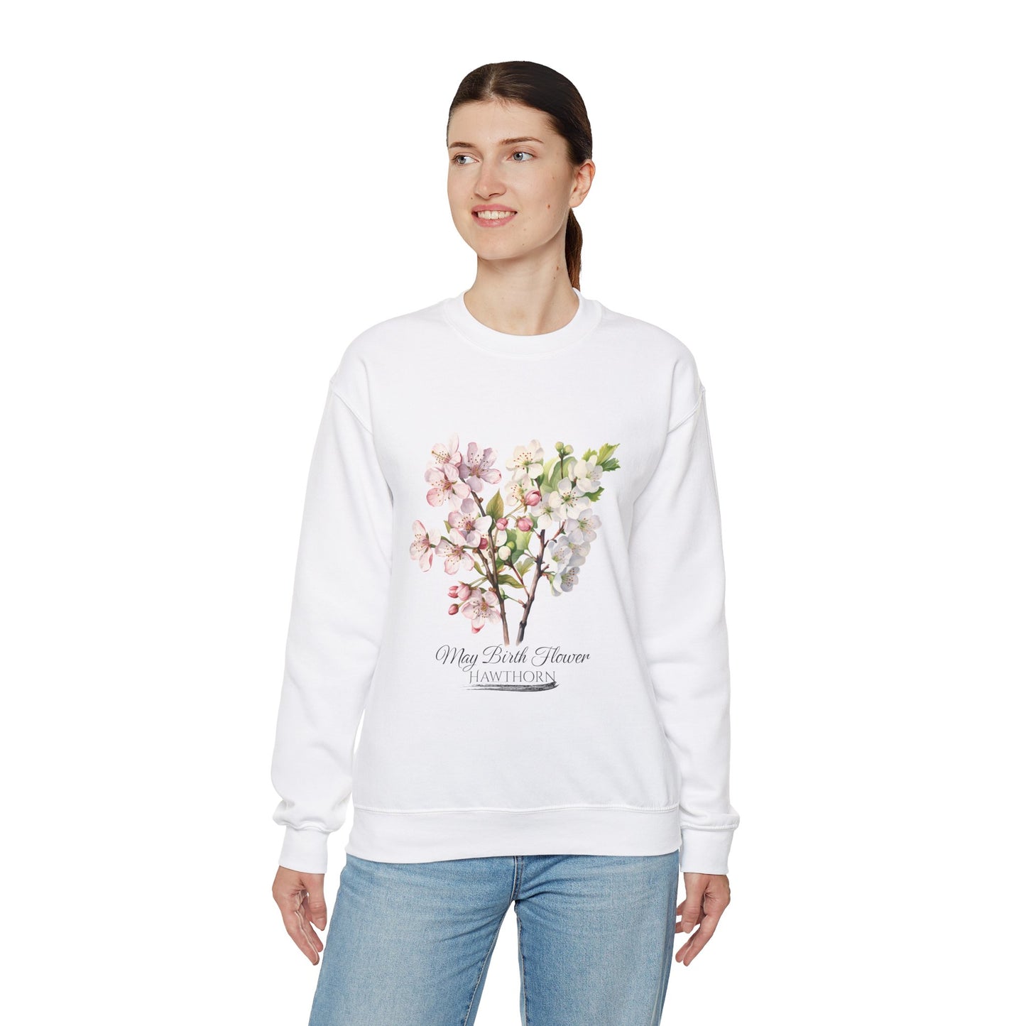 May Birth Flower (Hawthorn) - Unisex Heavy Blend™ Crewneck Sweatshirt