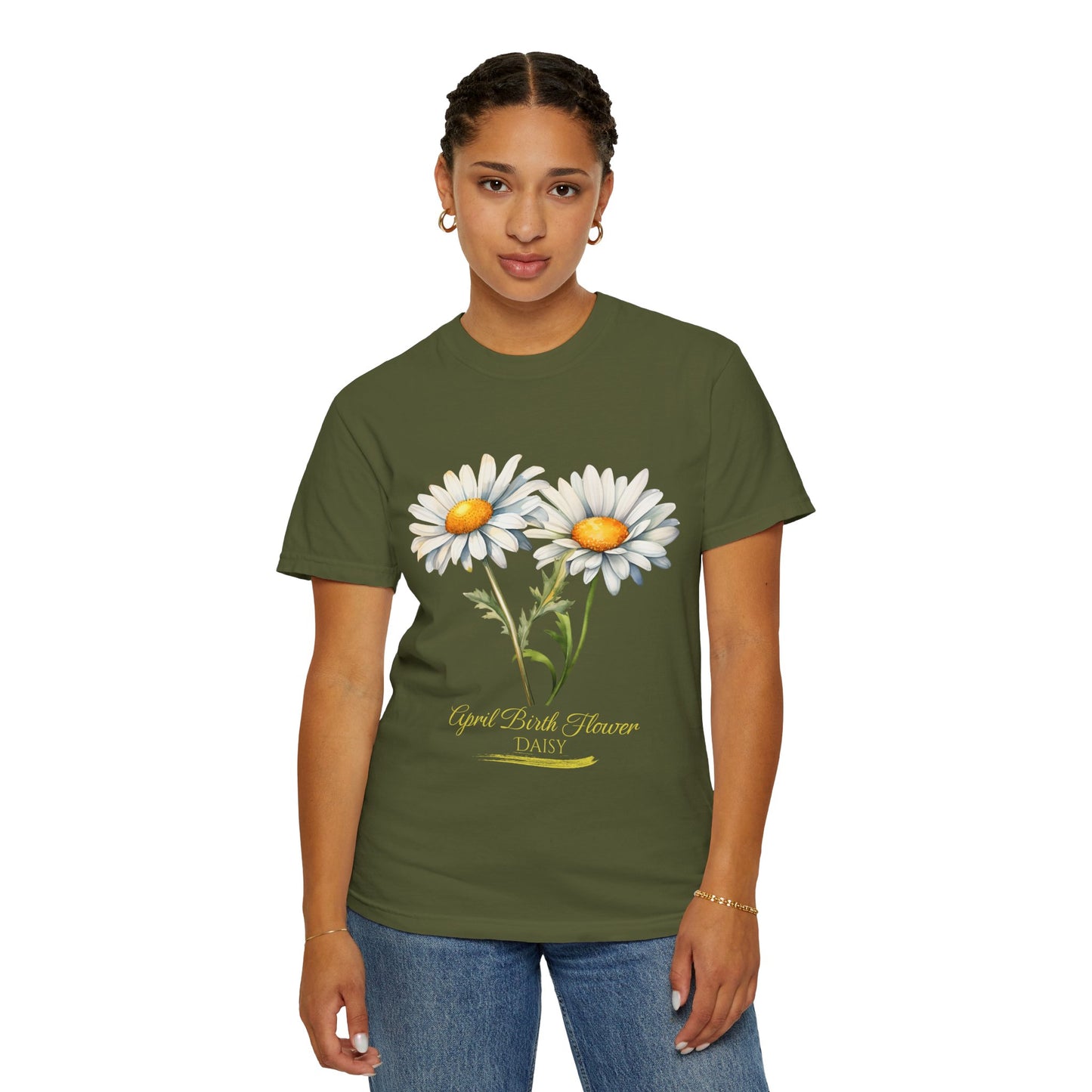 April Birth Flower "Daisy" (For Print on Dark Fabric) - Unisex Garment-Dyed T-shirt
