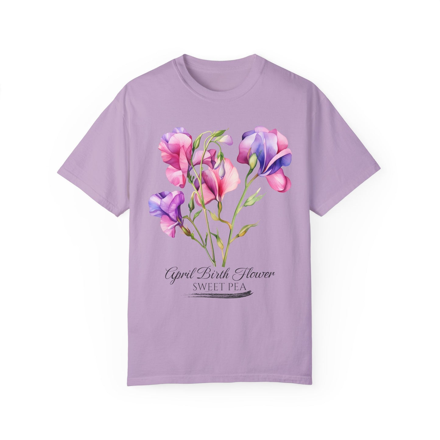April Birth Flower "Sweet Pea" - Unisex Garment-Dyed T-shirt