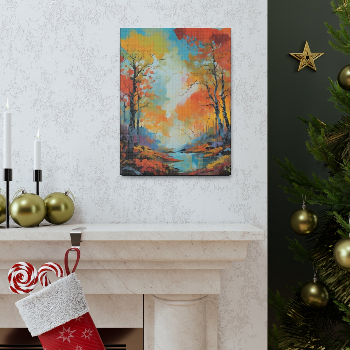 Fall Season Creek: Canvas Gallery Wraps