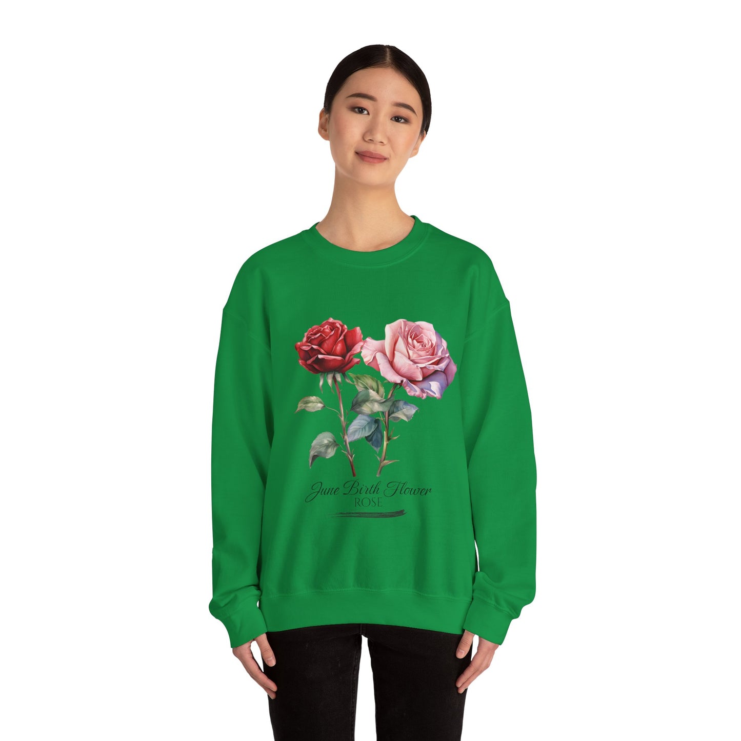 June Birth Flower (Rose) - Unisex Heavy Blend™ Crewneck Sweatshirt