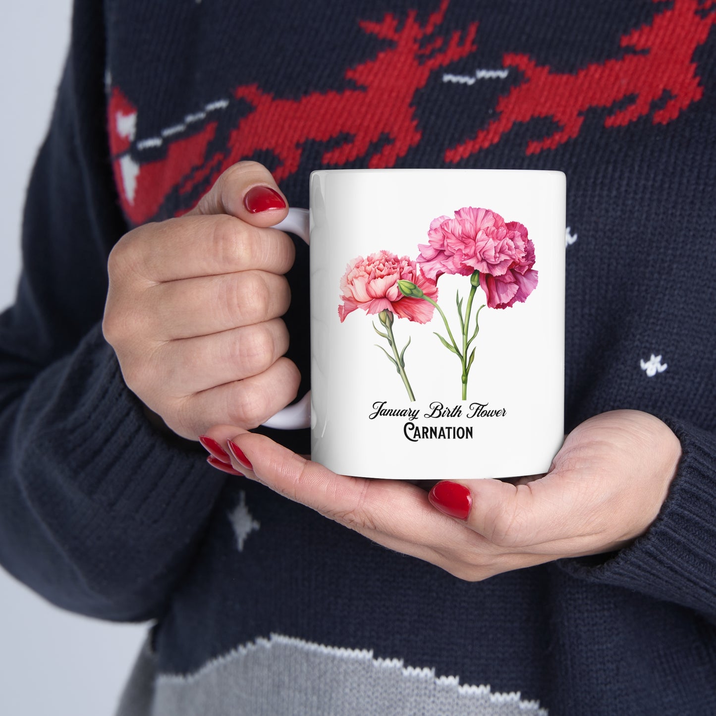 January Birth Flower (Carnation): Ceramic Mug 11oz