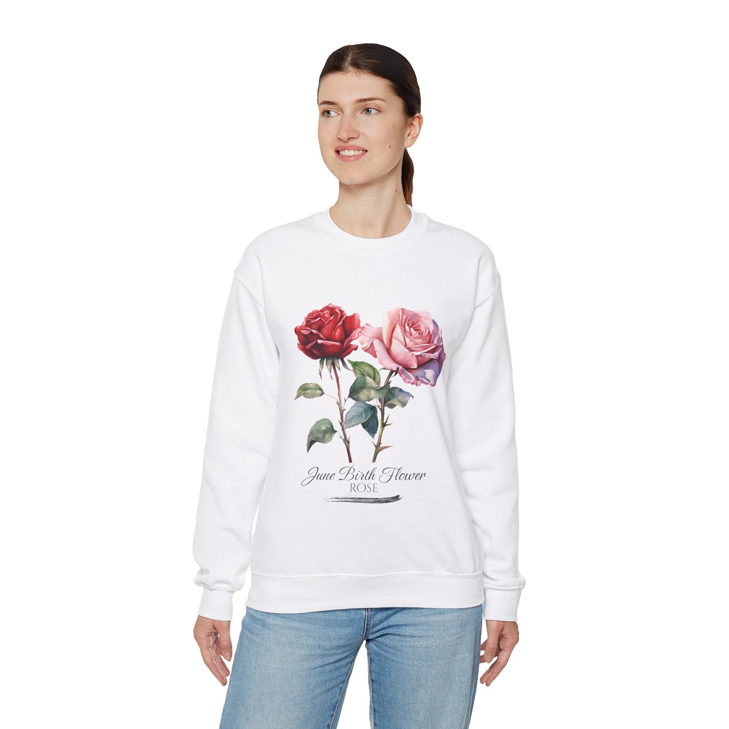 June Birth Flower (Rose) - Unisex Heavy Blend™ Crewneck Sweatshirt