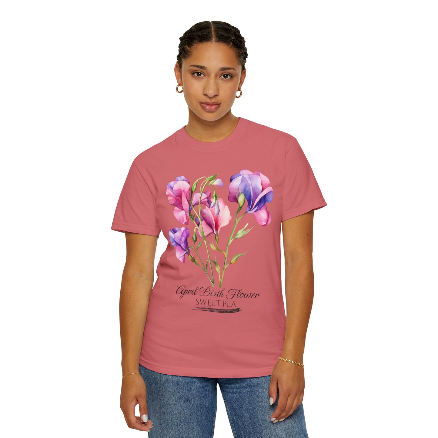 April Birth Flower "Sweet Pea" - Unisex Garment-Dyed T-shirt