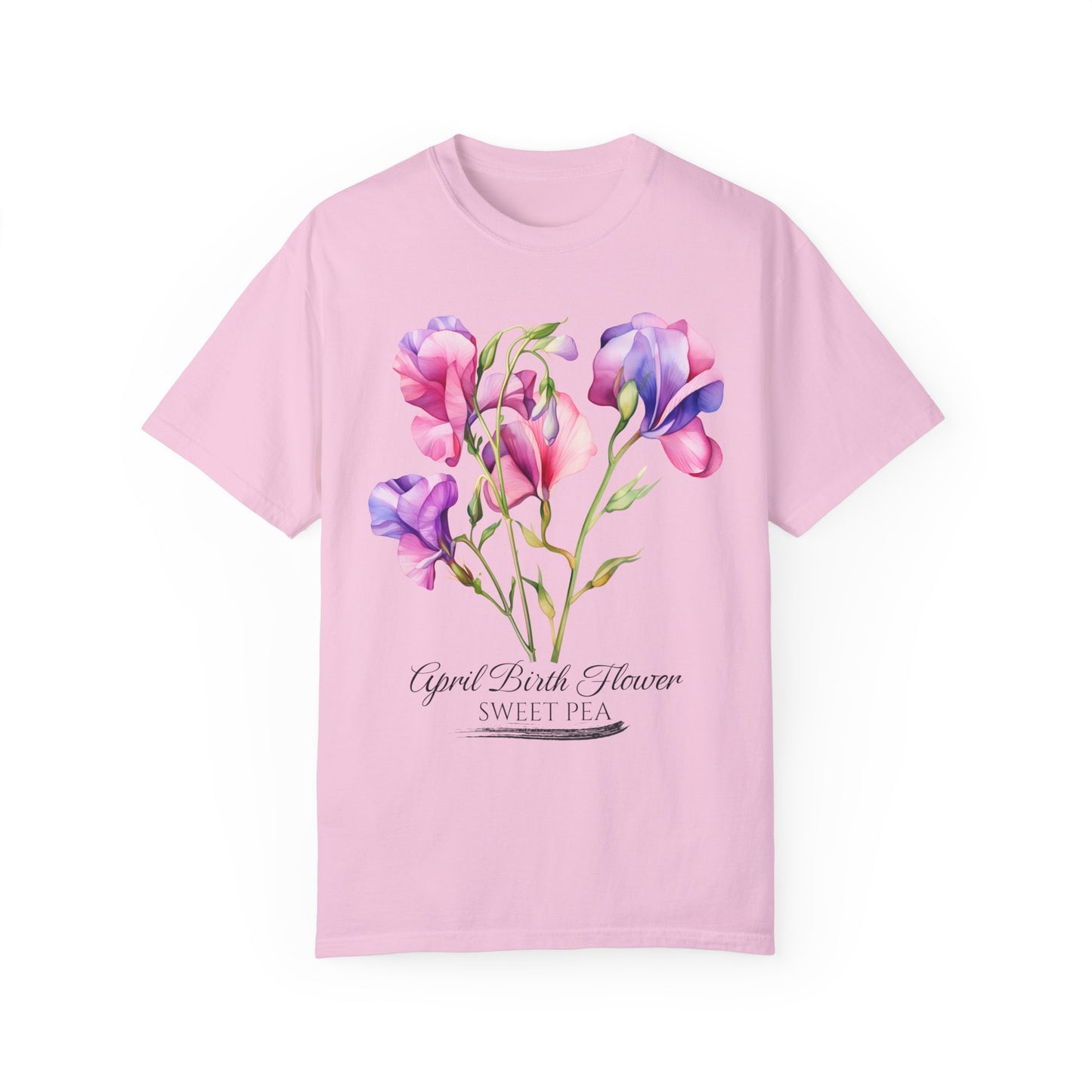 April Birth Flower "Sweet Pea" - Unisex Garment-Dyed T-shirt