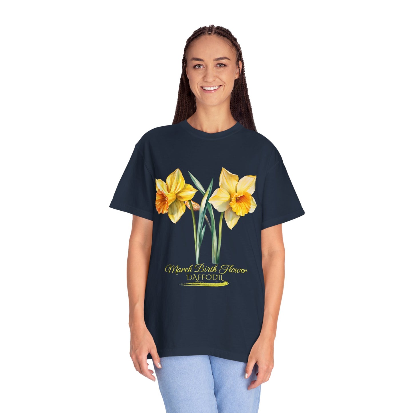 March Birth Flower "Daffodil" (For Print on Dark Fabric) - Unisex Garment-Dyed T-shirt