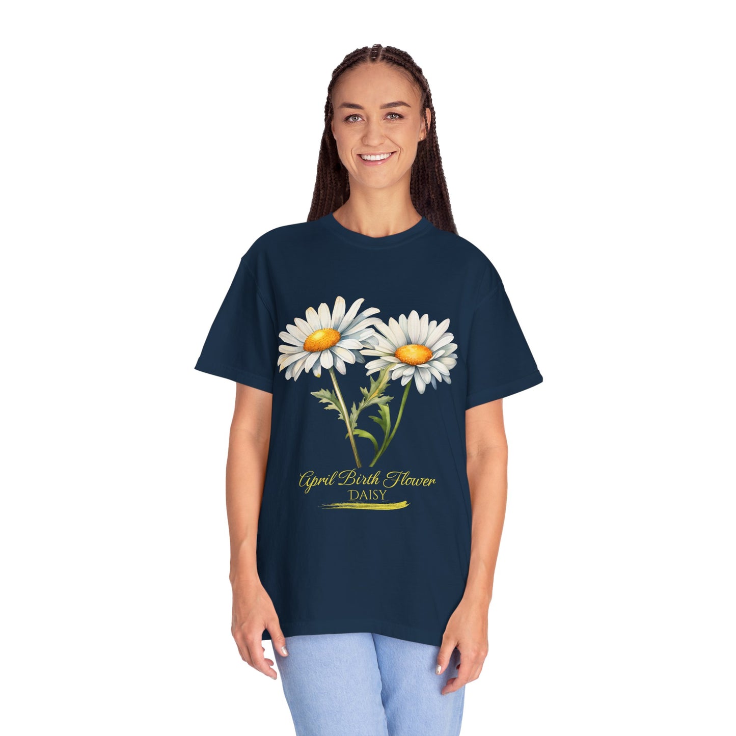 April Birth Flower "Daisy" (For Print on Dark Fabric) - Unisex Garment-Dyed T-shirt
