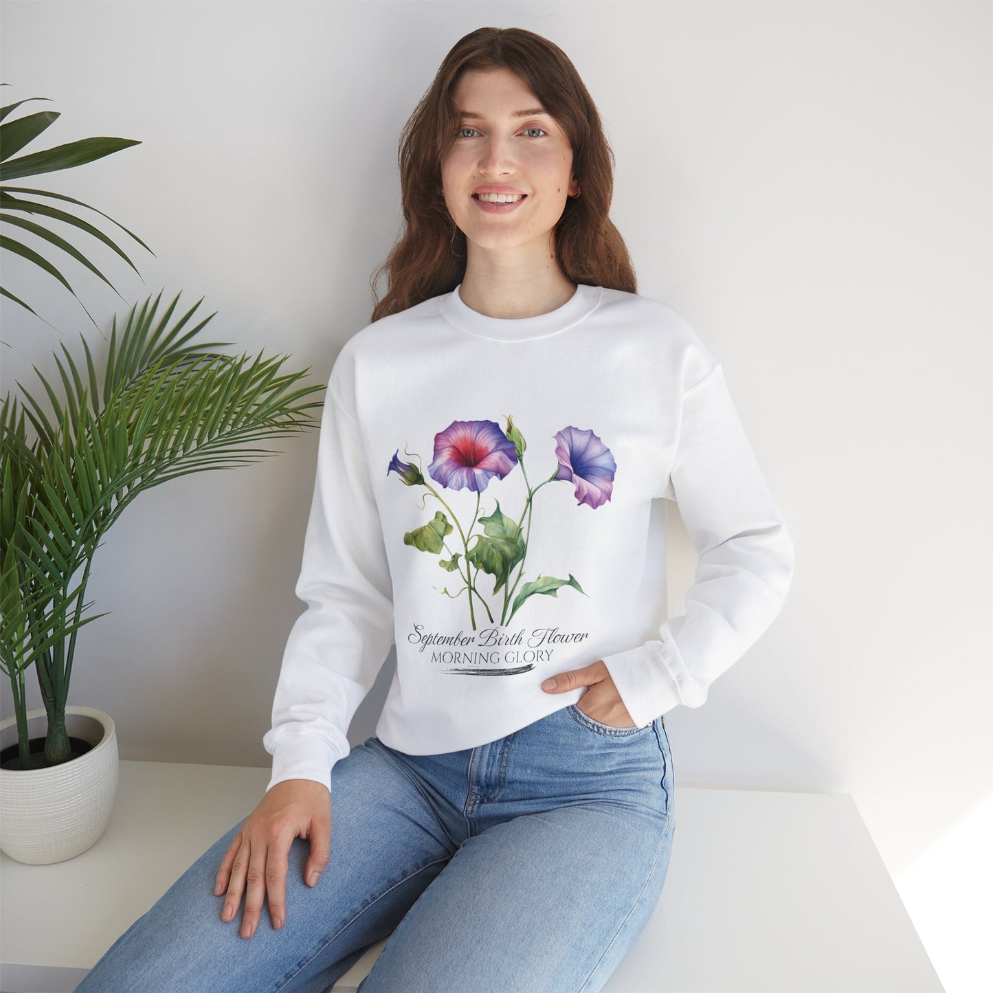 September Birth Flower (Morning Glory) - Unisex Heavy Blend™ Crewneck Sweatshirt