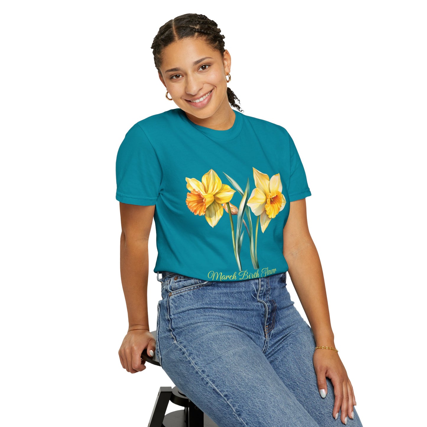 March Birth Flower "Daffodil" (For Print on Dark Fabric) - Unisex Garment-Dyed T-shirt
