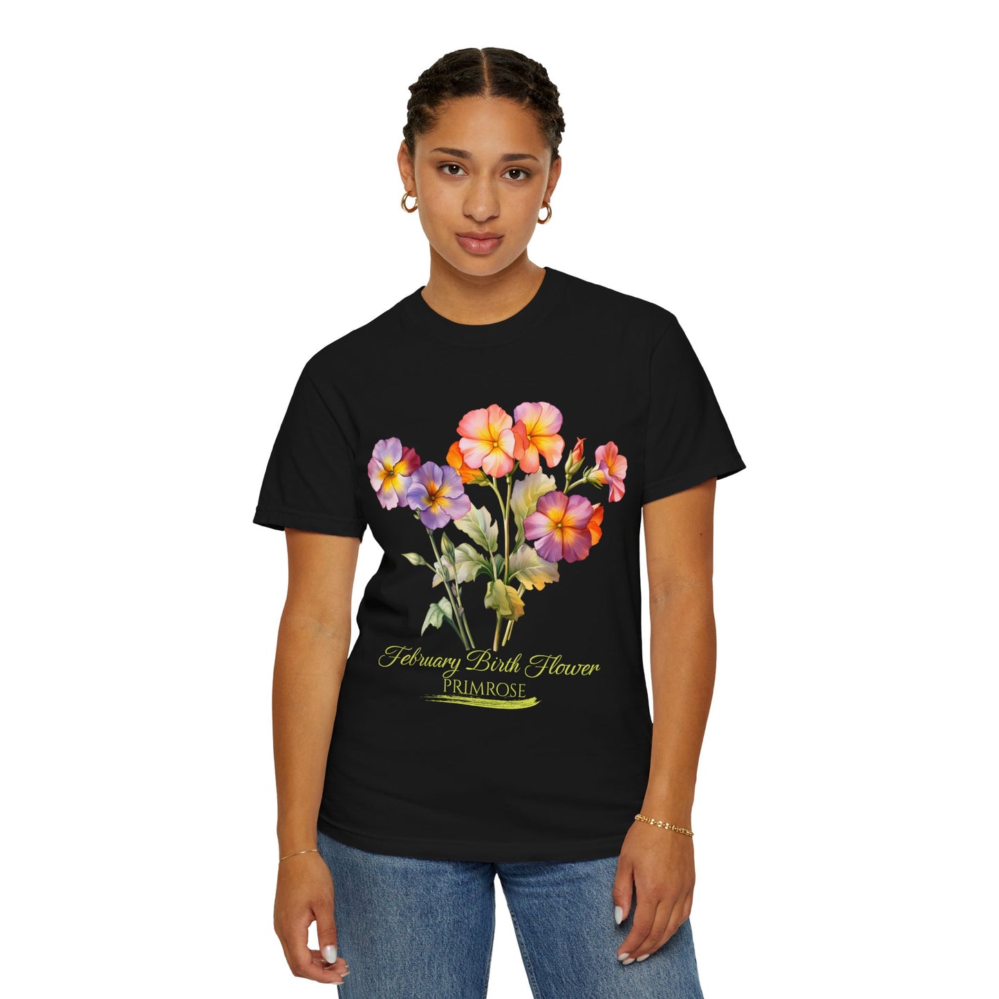 February Birth Flower "Violet" (For Dark Print) Unisex Garment-Dyed T-shirt