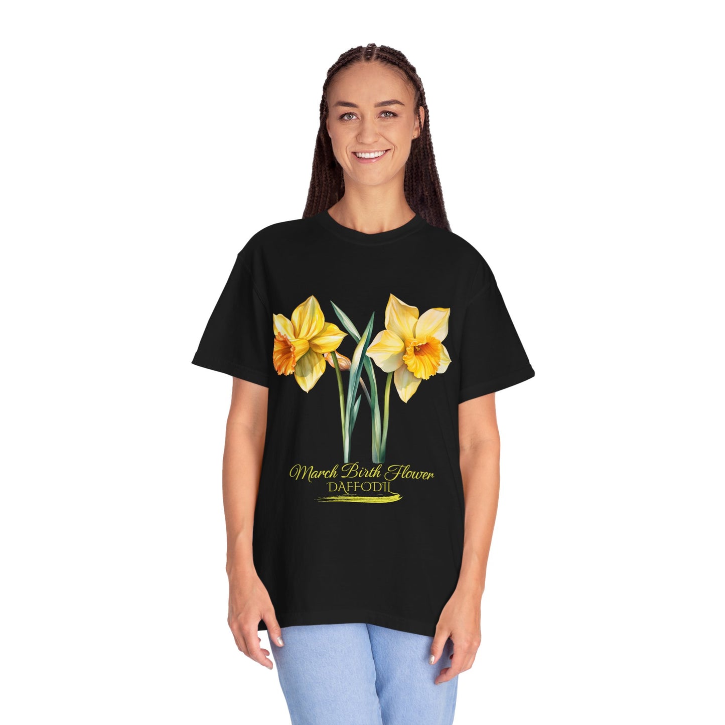 March Birth Flower "Daffodil" (For Print on Dark Fabric) - Unisex Garment-Dyed T-shirt