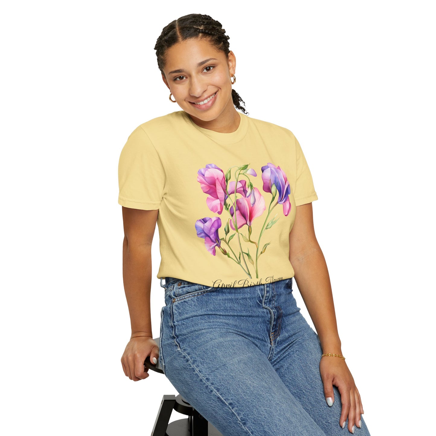 April Birth Flower "Sweet Pea" - Unisex Garment-Dyed T-shirt
