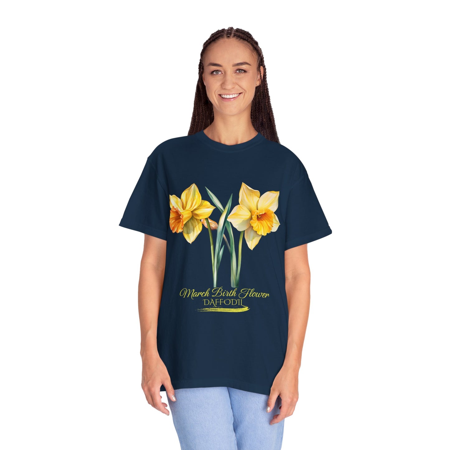 March Birth Flower "Daffodil" (For Print on Dark Fabric) - Unisex Garment-Dyed T-shirt