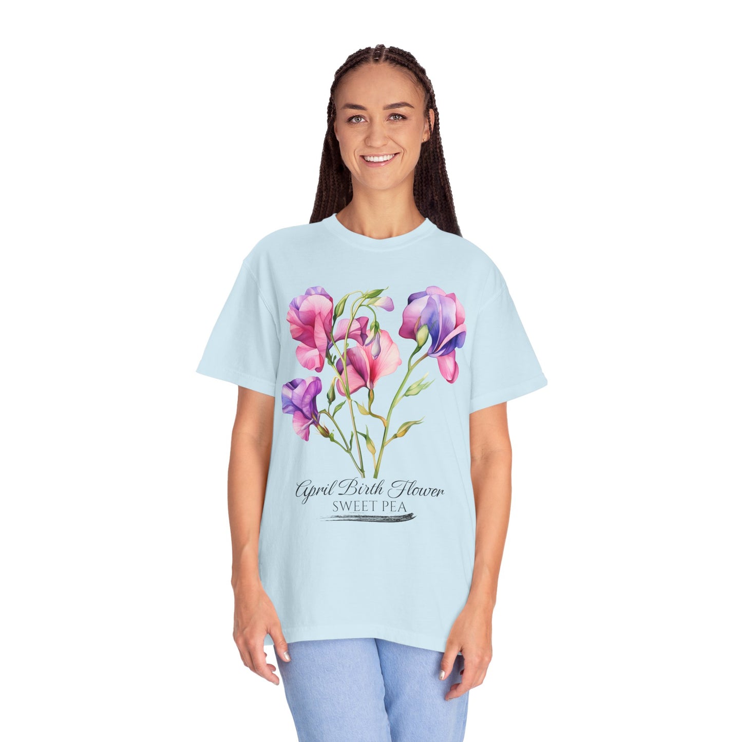 April Birth Flower "Sweet Pea" - Unisex Garment-Dyed T-shirt