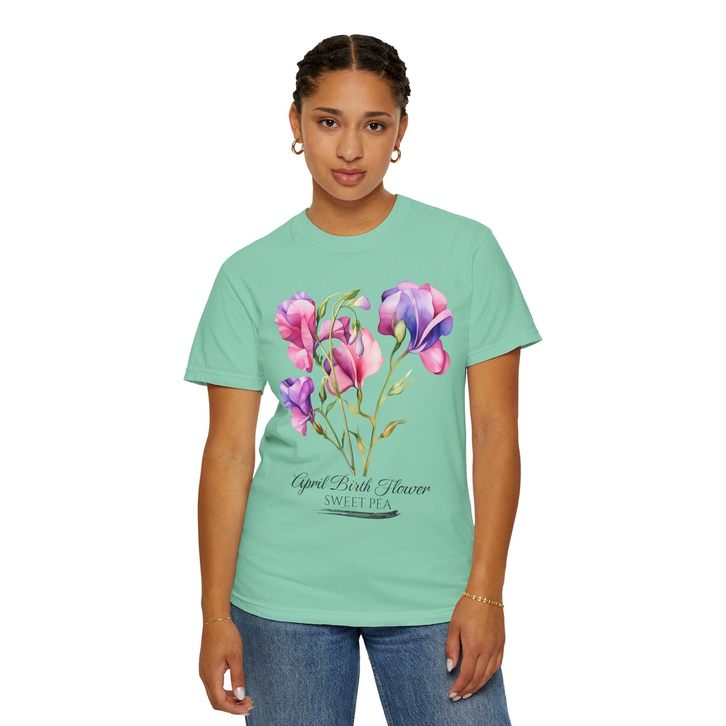 April Birth Flower "Sweet Pea" - Unisex Garment-Dyed T-shirt