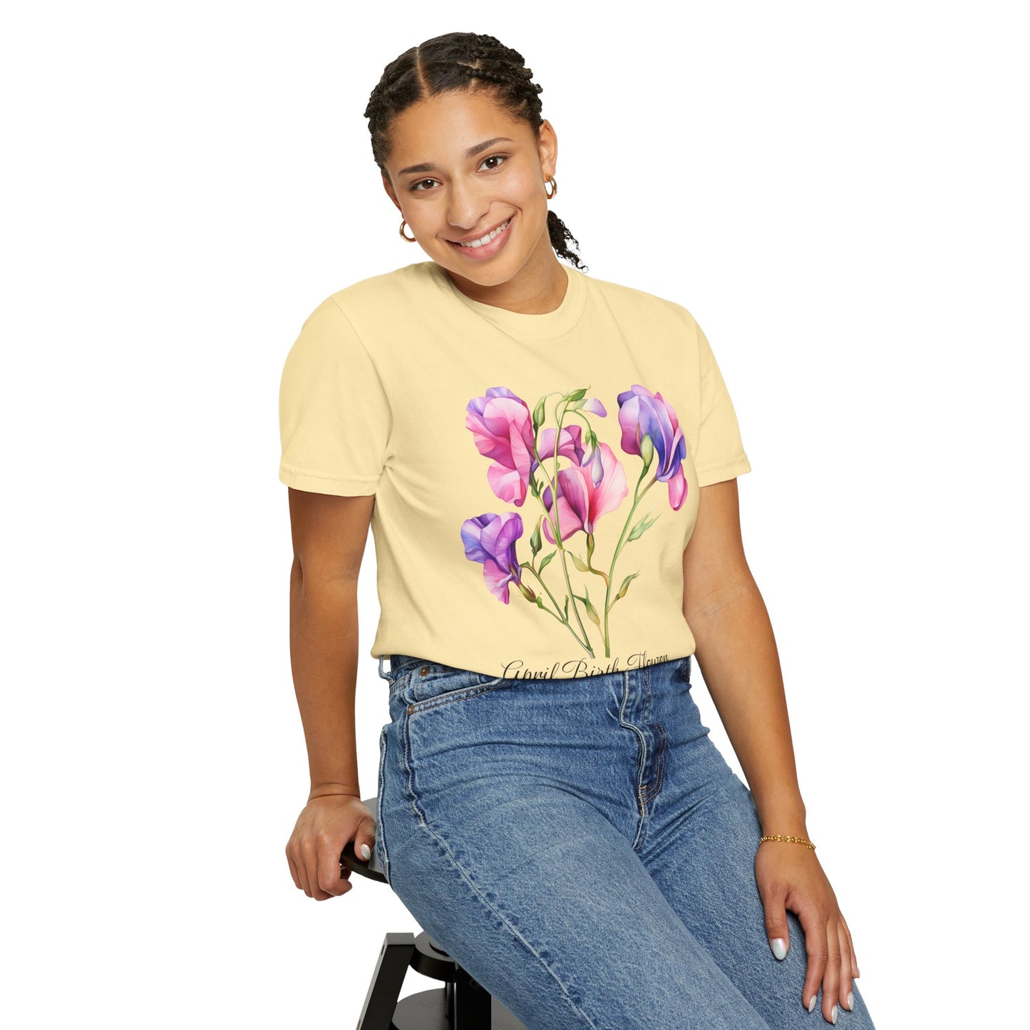 April Birth Flower "Sweet Pea" - Unisex Garment-Dyed T-shirt