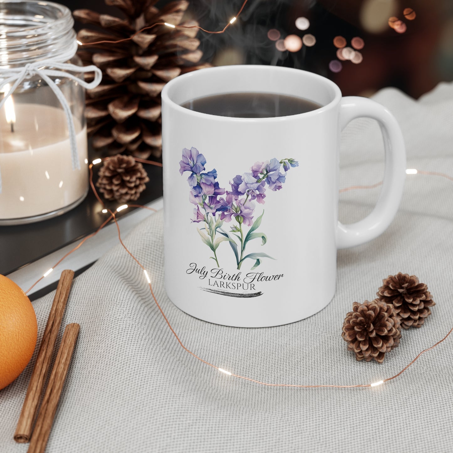 July Birth Flower (Larkspur): Ceramic Mug 11oz
