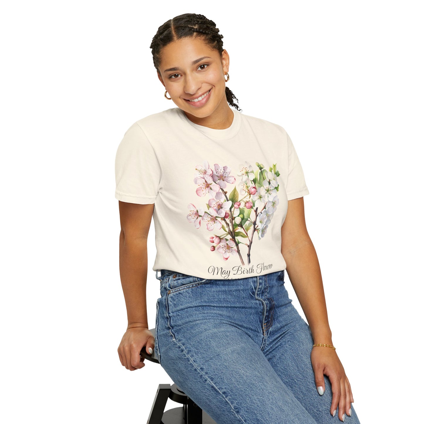 May Birth Flower "Hawthorn" - Unisex Garment-Dyed T-shirt