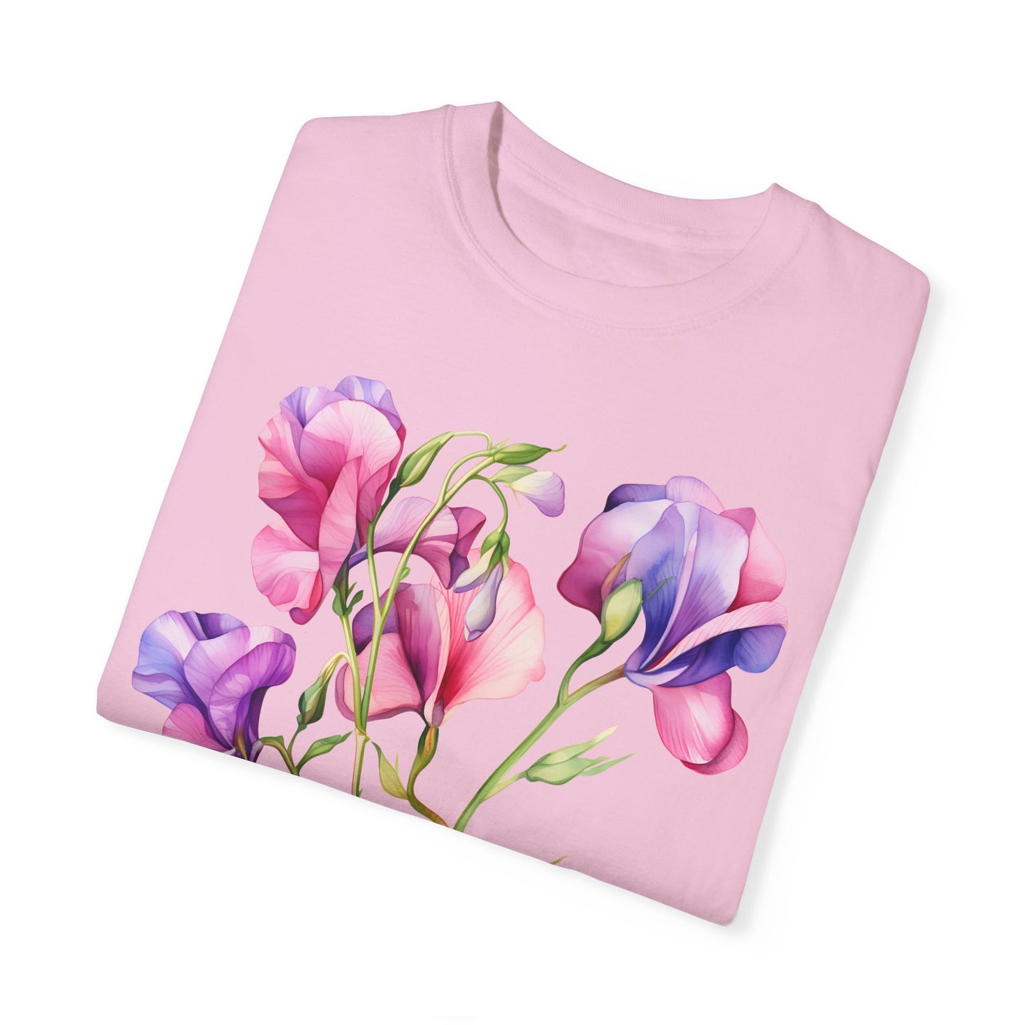 April Birth Flower "Sweet Pea" - Unisex Garment-Dyed T-shirt