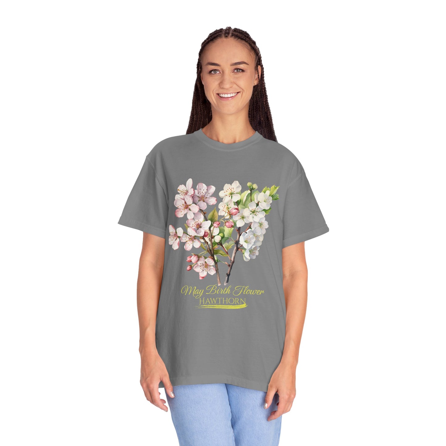 May Birth Flower "Hawthorn" (For Dark Fabric) - Unisex Garment-Dyed T-shirt