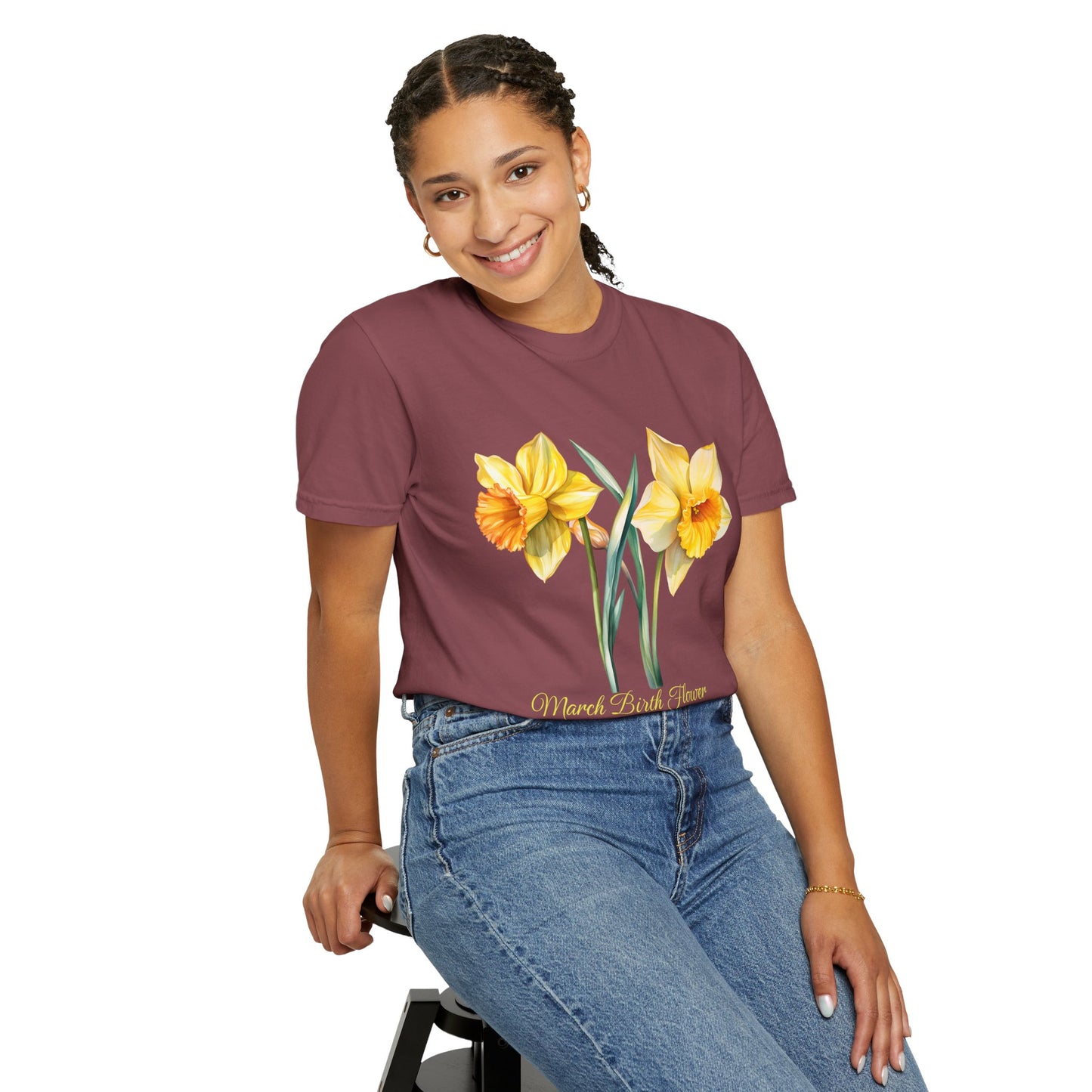 March Birth Flower "Daffodil" (For Print on Dark Fabric) - Unisex Garment-Dyed T-shirt