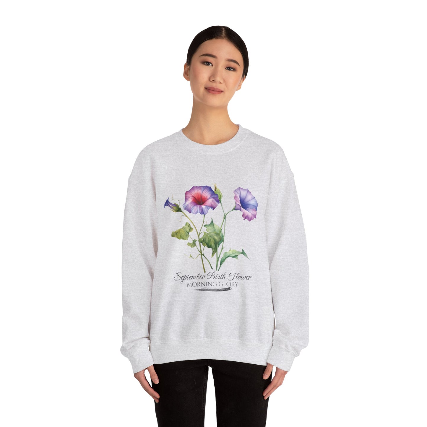 September Birth Flower (Morning Glory) - Unisex Heavy Blend™ Crewneck Sweatshirt