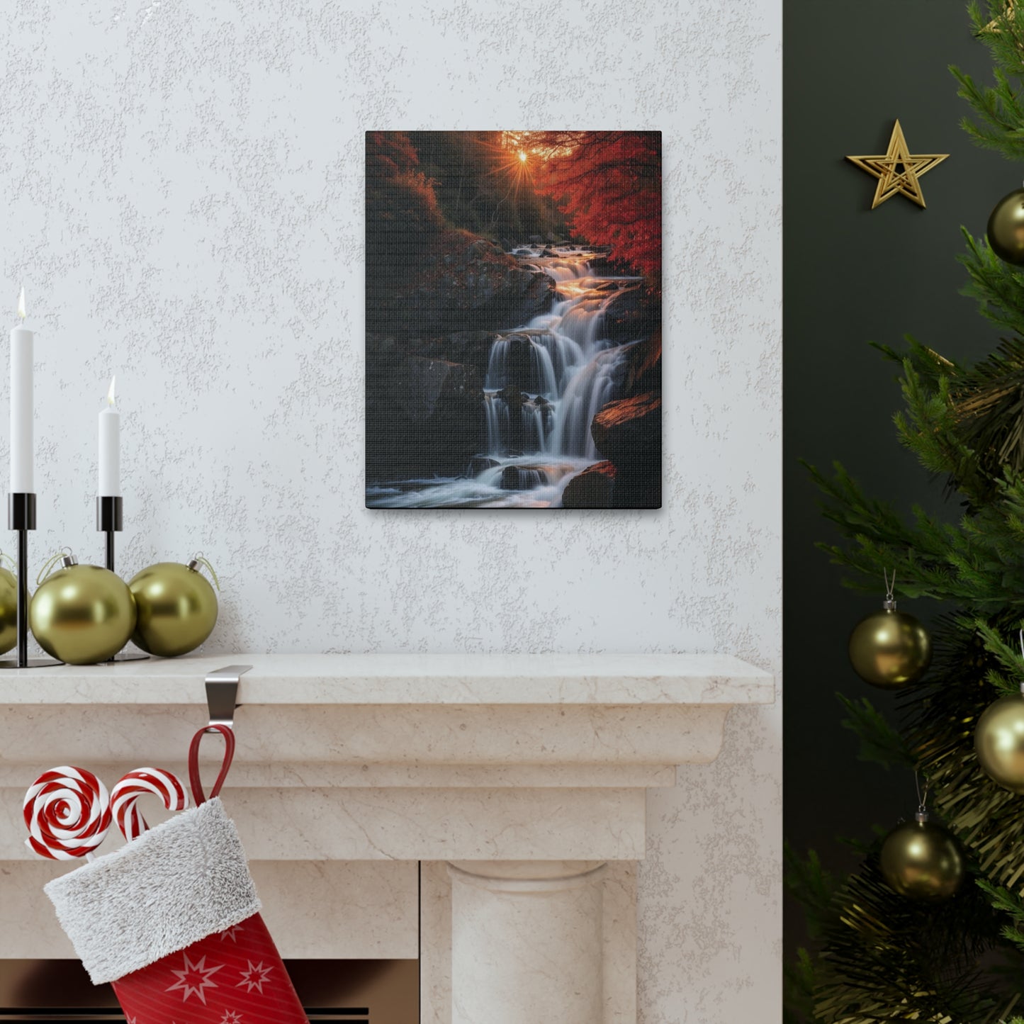 Sunrise Over the Waterfall: Canvas Gallery Wraps