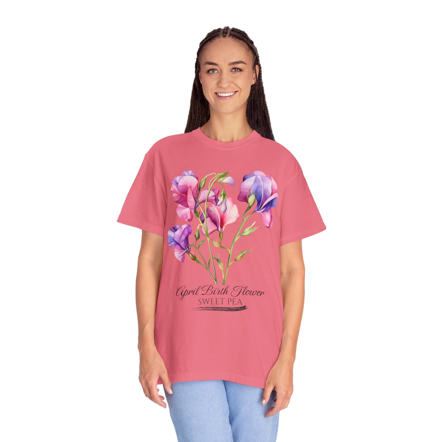 April Birth Flower "Sweet Pea" - Unisex Garment-Dyed T-shirt