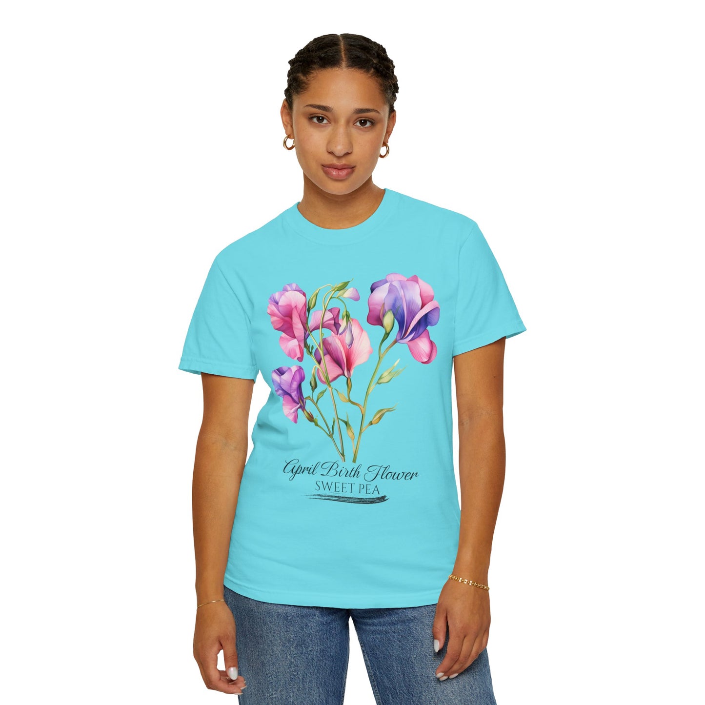 April Birth Flower "Sweet Pea" - Unisex Garment-Dyed T-shirt