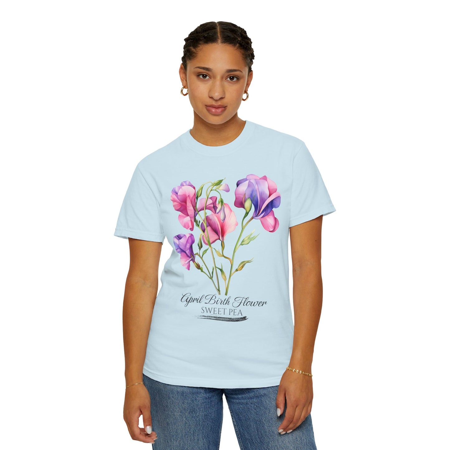 April Birth Flower "Sweet Pea" - Unisex Garment-Dyed T-shirt