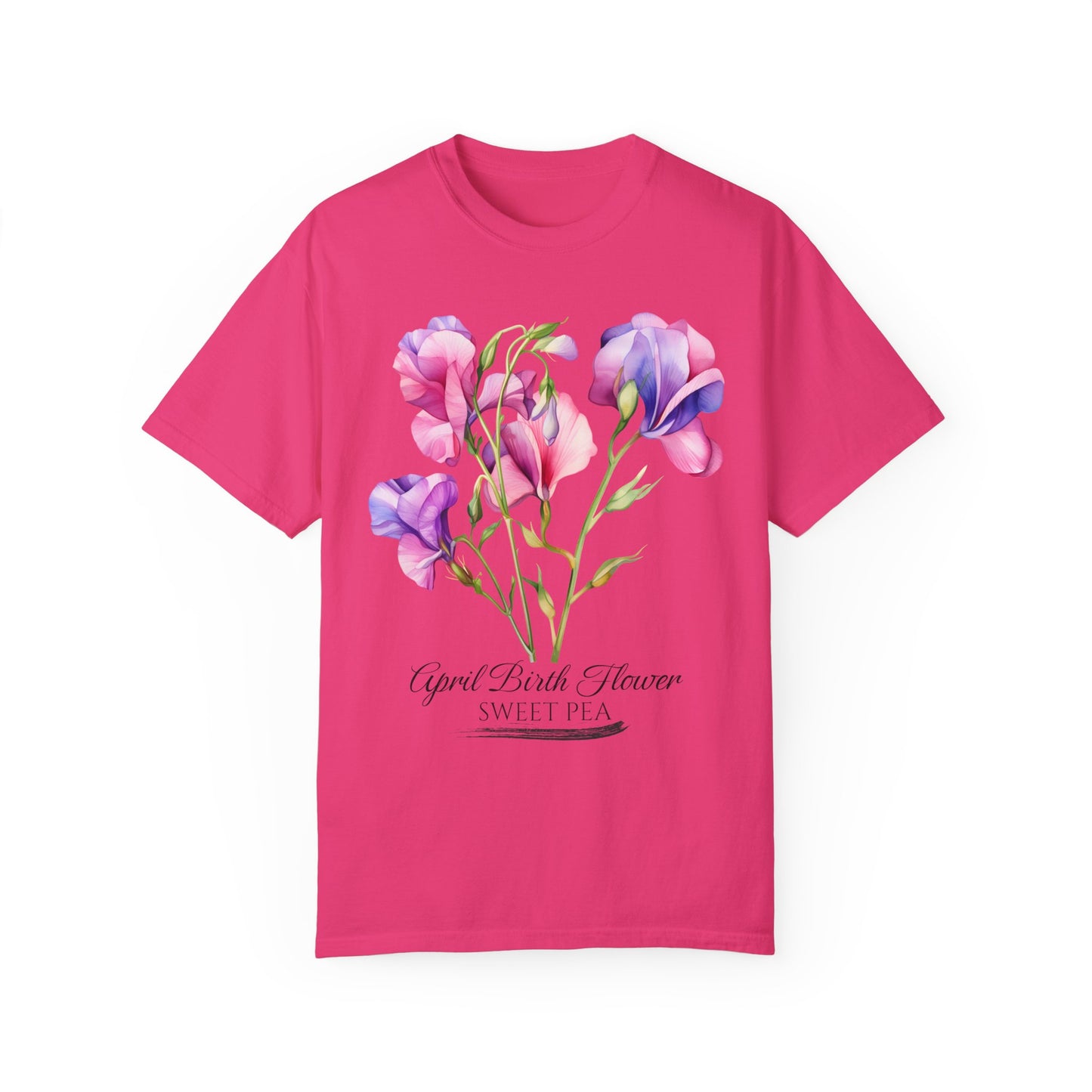 April Birth Flower "Sweet Pea" - Unisex Garment-Dyed T-shirt