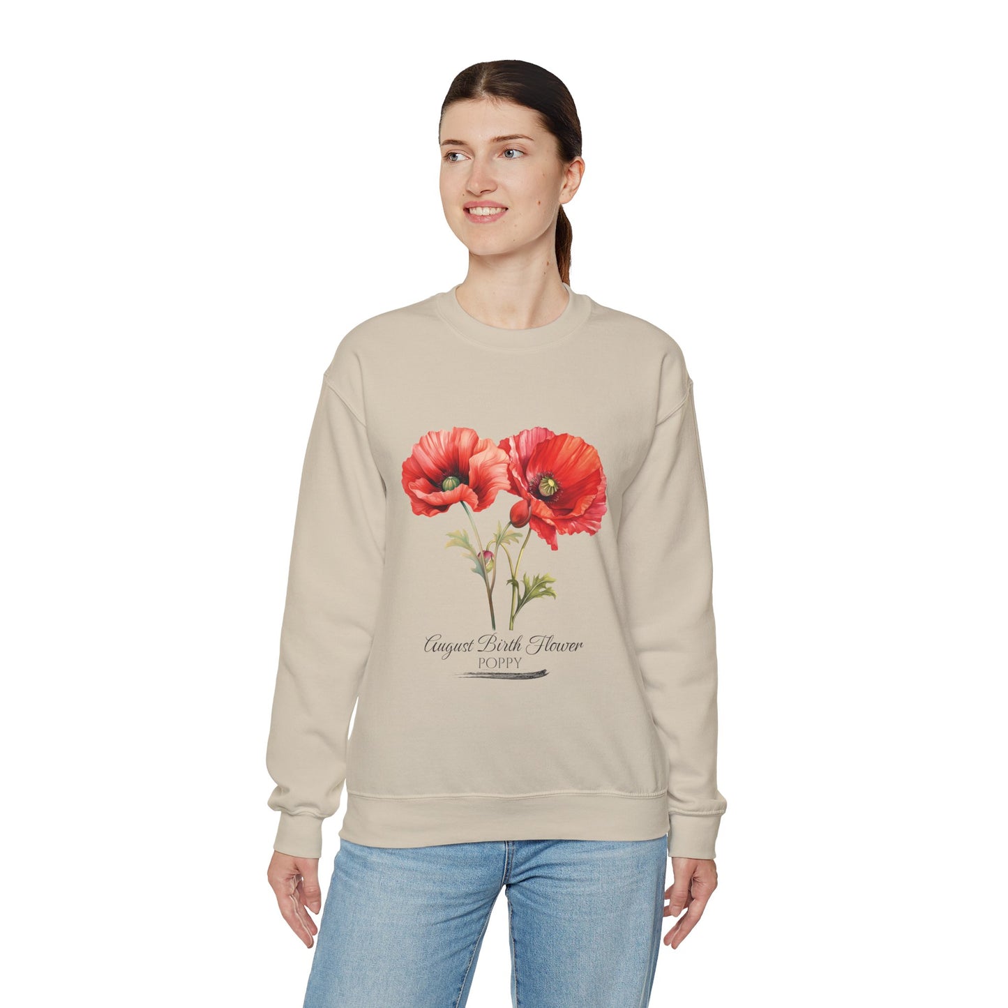 August Birth Flower (Poppy) - Unisex Heavy Blend™ Crewneck Sweatshirt