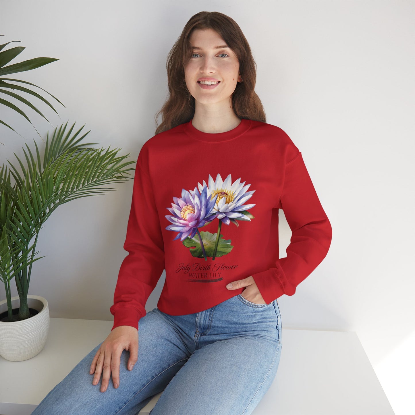 July Birth Flower (Water Lily) - Unisex Heavy Blend™ Crewneck Sweatshirt